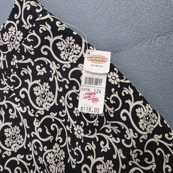 Talbots Pants Womens 12W Black White Floral Silk Dressy Pull On Elastic Waist - Picture 5 of 13